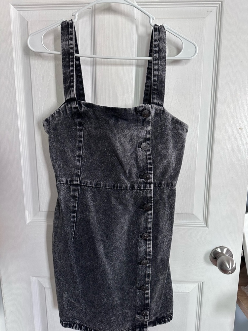 H&M Washed Black Denim Button-Front Mini Dress